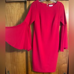 Calvin Klein red, bell shelve dress, size 4